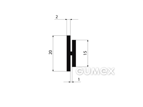 Gumový profil tvaru "H", 20x5/1/1mm, 60°ShA, NBR, -40°C/+70°C, čierny